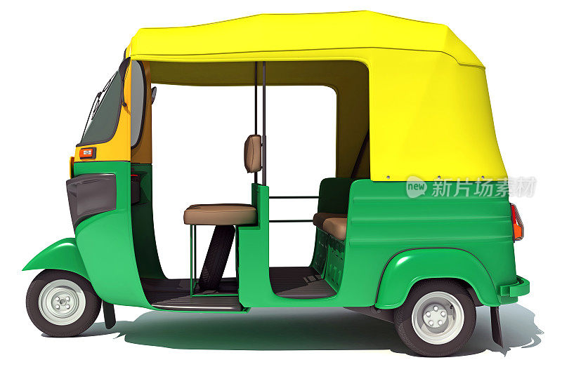 白色背景的三轮车巴贾吉TukTuk 3D渲染图